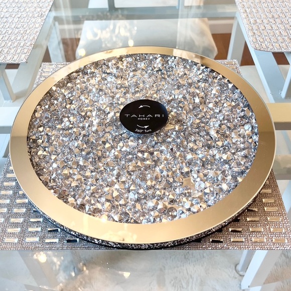 Tahari Other - 💎 TAHARI Diamond Crystal Bling Lazy Susan Mirrored Glass Luxe Glam Decor NEW